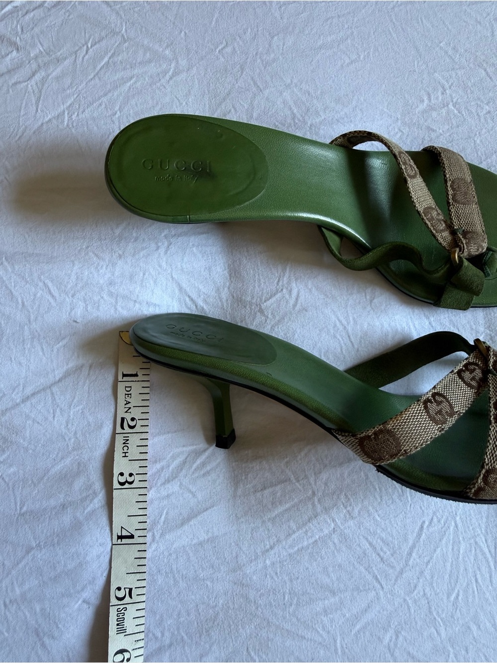 Gucci Tom Ford era Green/Brown GG Canvas with Suede mules/sandals on kitten heel - Picture 9 of 16